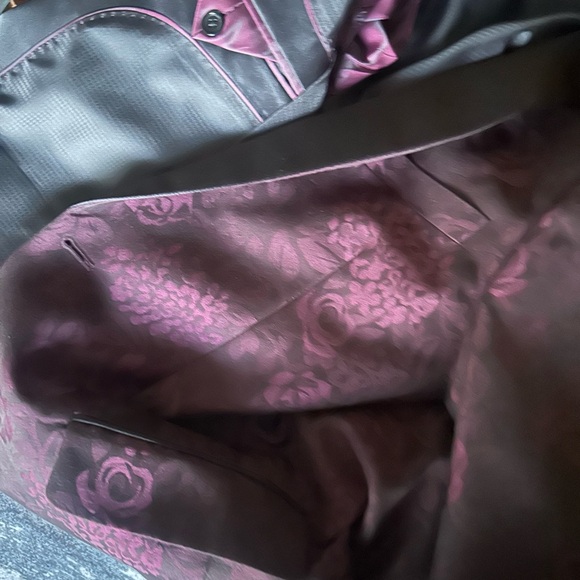 Egara Burgundy Floral Shawl Collar Blazer Jacket Slim Fit Size 38R - Picture 14 of 14